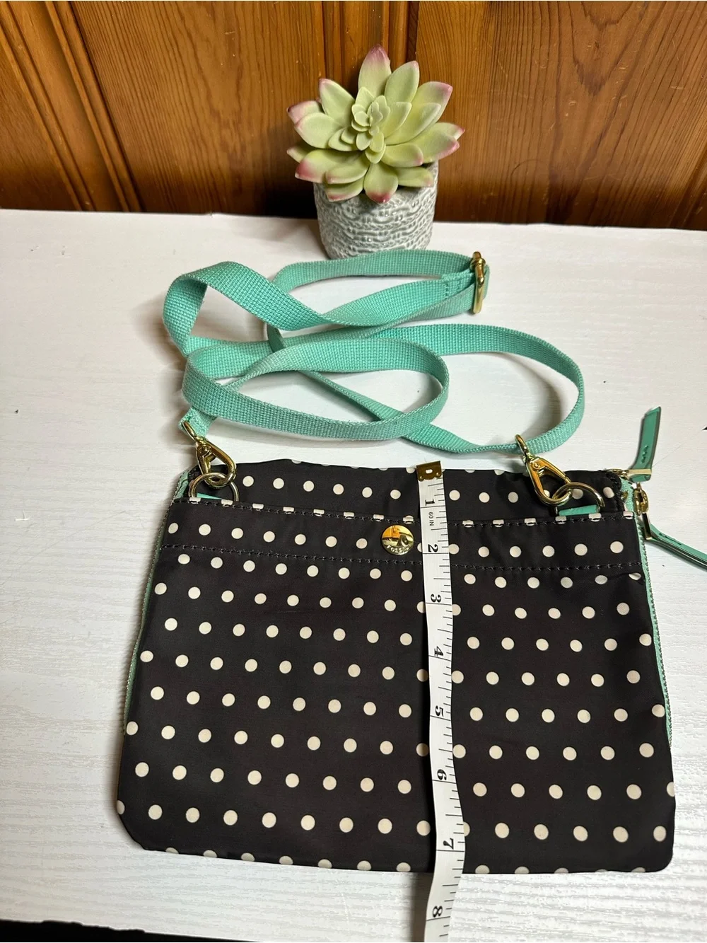 Fossil Black and Mint Polka Dot Crossbody Bag